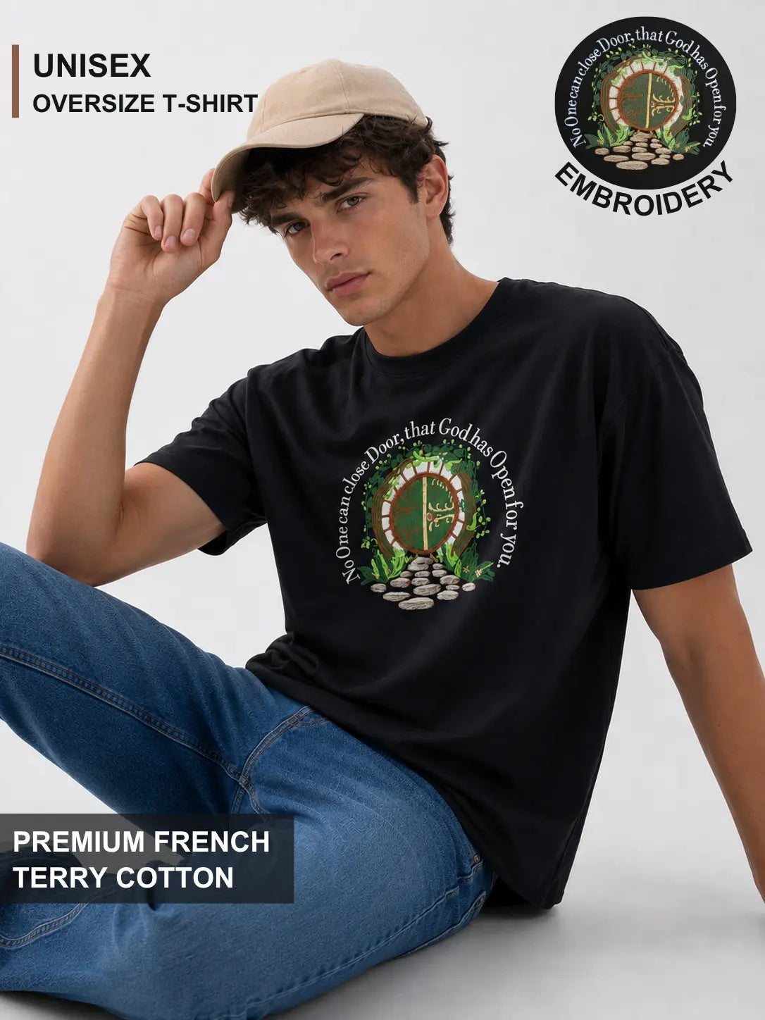 The Faith Door - Embroidered Oversized T-Shirt