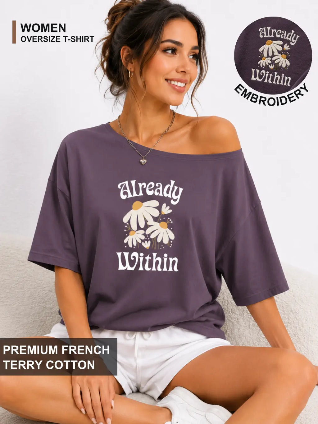 Already Within - Embroidery Oversized Tee - Deep Lavender