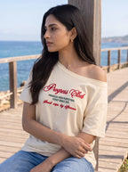 Oversized Boat-neck T-Shirt for woman: Progress Club